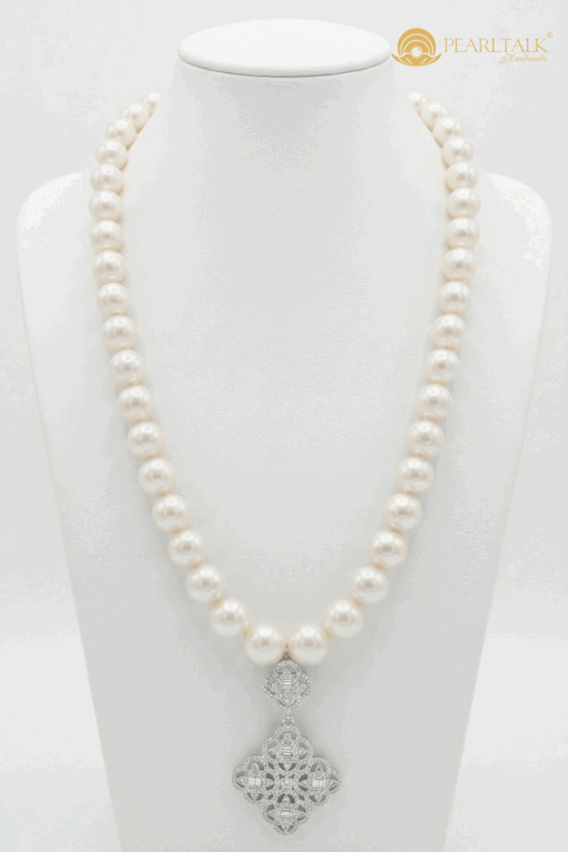 CHUỖI NGỌC TRAI 12MM MẶT ĐÁ